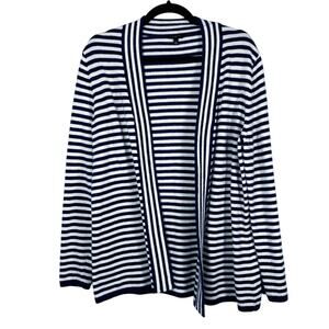 Talbots, Sz Large Petite, Navy & White Striped Open Cardigan, Lambswool, Coastal
